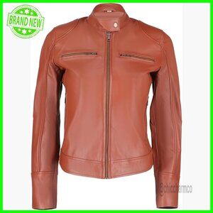 Genuine Lambskin Leather Jacket Women's Motorcycle Style Cafe Racer